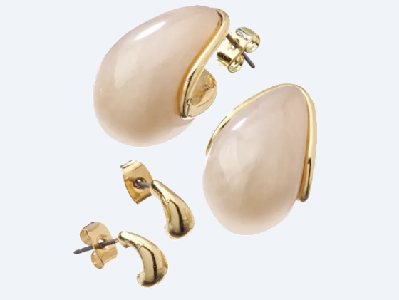 Boucles d'oreilles puces en forme de goutte, aspect doré, lot de 4